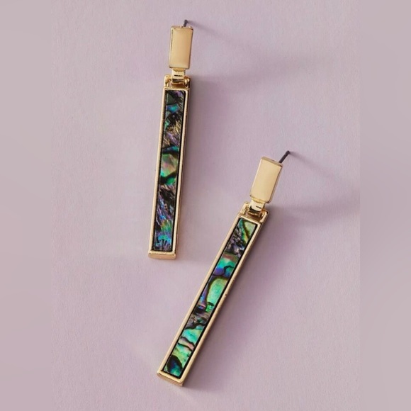 New Genuine Abalone Shell Linear Bar Drop Dangle Earrings - Picture 12 of 16